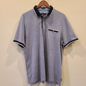 Ted Baker Mens Heathered Polo Shirt Size 6 Blue Modal Blend Contrast Trim Golf